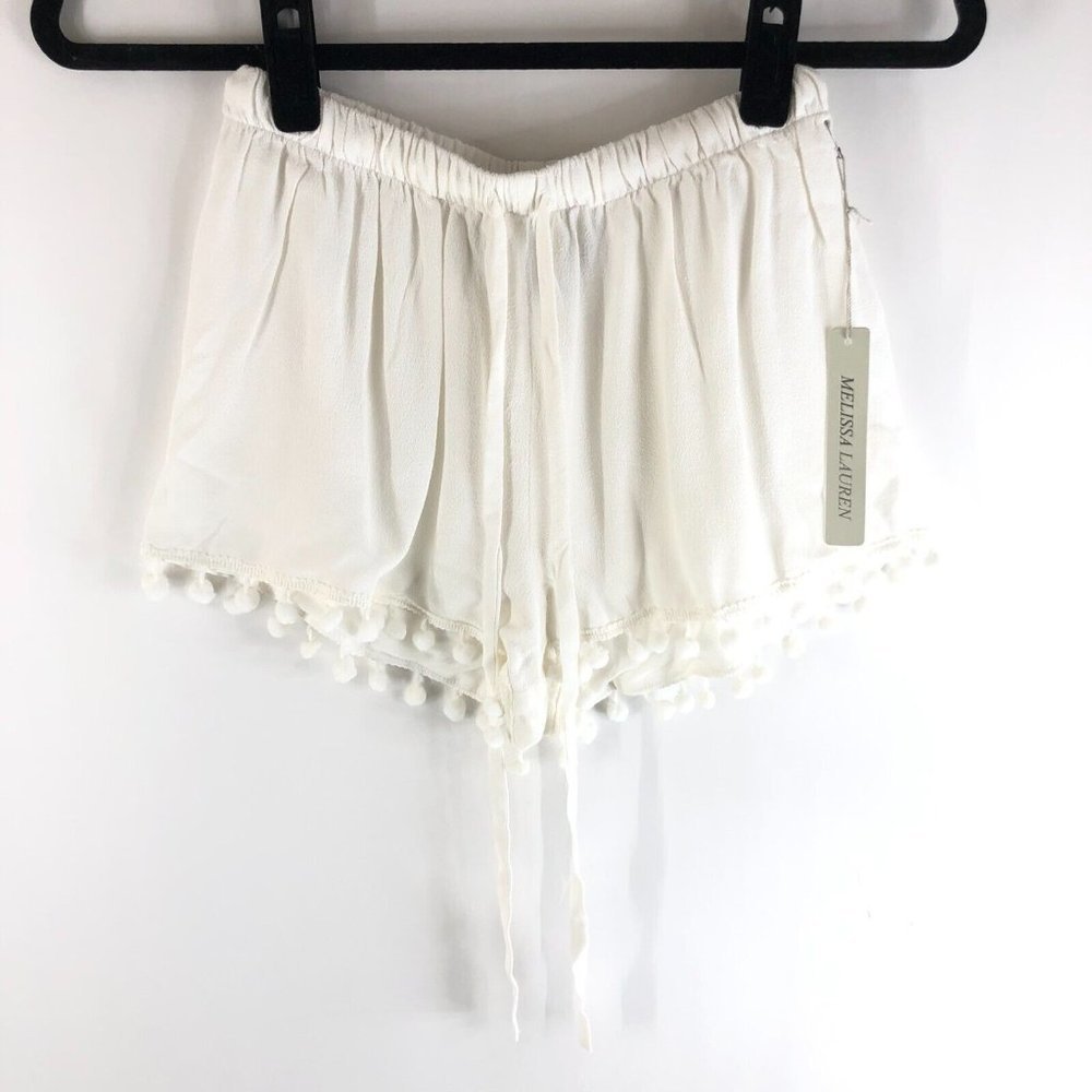 Melissa Lauren Womens Shorts Pull On Pom Pom Drawstring White Size S